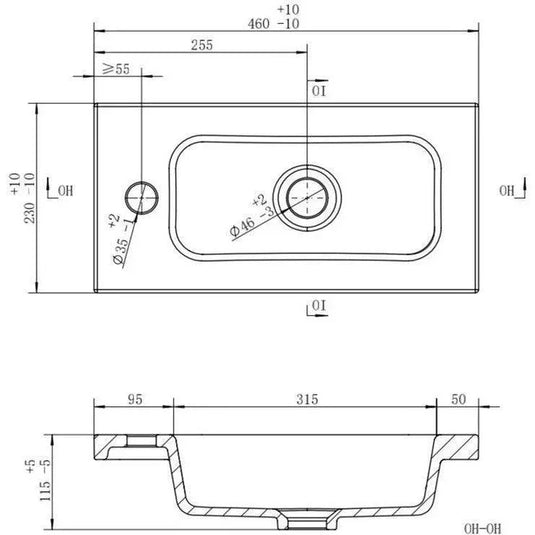 Ruby Slim 450mm 1TH Inset Basin - RUBY104934 - Envy Bathrooms Ltd