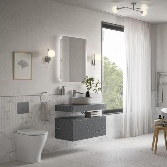 Ruby Smokey 800mm Wall Hung Grey Marble Basin Shelf & Brushed Bronze Bottle Trap - RUBY108909 - Envy Bathrooms Ltd