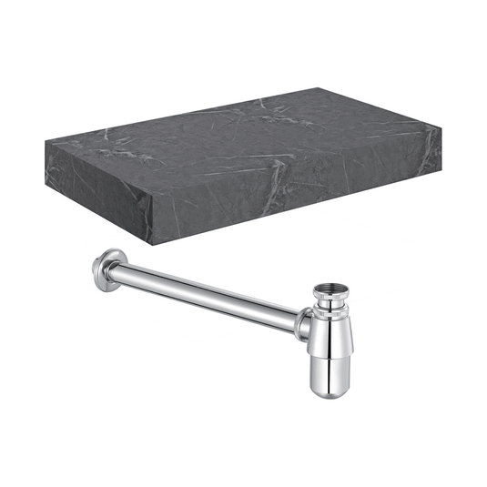 Ruby Smokey 800mm Wall Hung Grey Marble Basin Shelf & Chrome Bottle Trap - RUBY106947 - Envy Bathrooms Ltd
