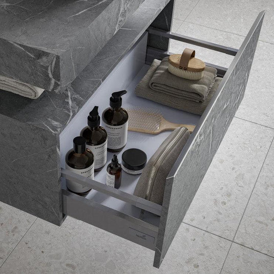 Ruby Smokey 800mm Wall Hung Storage Drawer - Grey Marble - RUBY106952 - Envy Bathrooms Ltd
