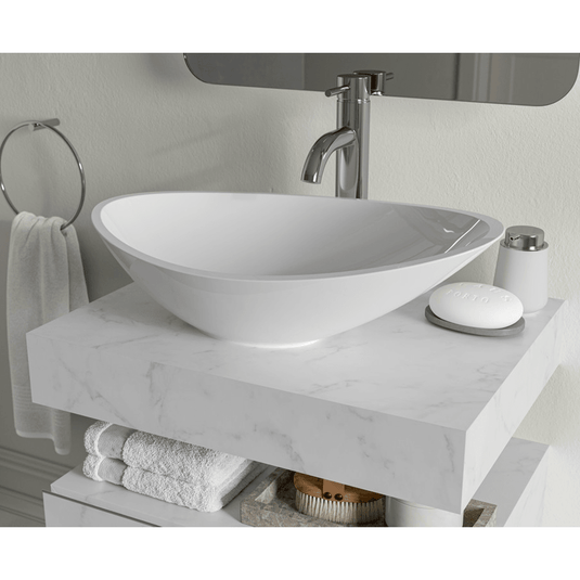 Ruby Smokey 800mm Wall Hung White Marble Basin Shelf & Brushed Bronze Bottle Trap - RUBY108911 - Envy Bathrooms Ltd