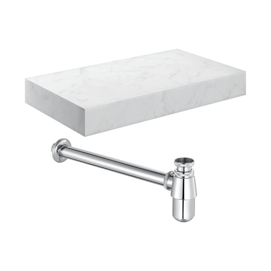 Ruby Smokey 800mm Wall Hung White Marble Basin Shelf & Chrome Bottle Trap - RUBY106961 - Envy Bathrooms Ltd