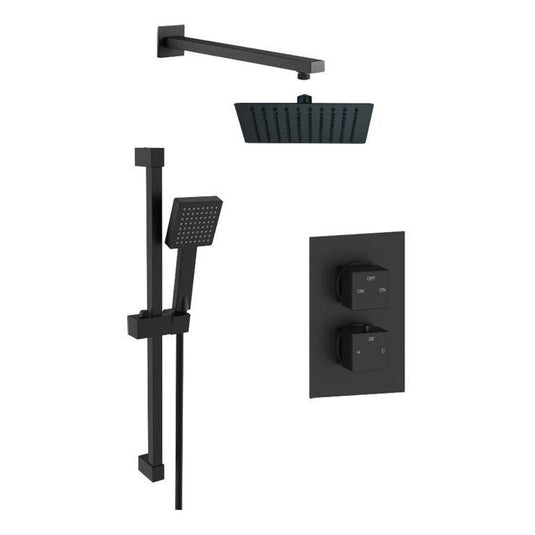 Ruby Square Concealed Valve Head & Arm Shower Pack - Matt Black - RUBY108090 - Envy Bathrooms Ltd