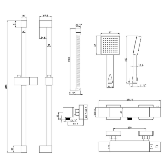 Ruby Theo Cool-Touch Thermostatic Bar Mixer Shower - Chrome - RUBY105826 - Envy Bathrooms Ltd