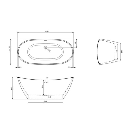 Scudo Aruba Freestanding Bath 1700 x 800mm White | BATH-ARUBA - Envy Bathrooms Ltd