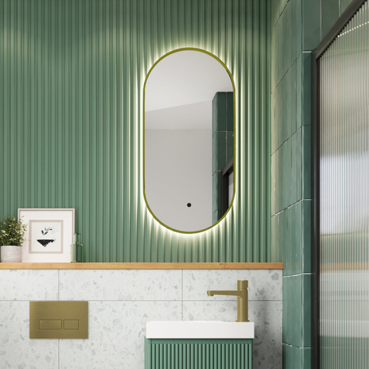 Scudo Aubrey Slim LED Mirror Brushed Brass 400 x 800mm | MIRROR020 - Envy Bathrooms Ltd