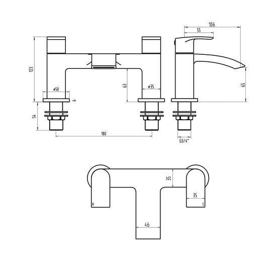 Scudo Belini 2 Tap Hole Deck Mounted Bath Filler Tap - Matt Black - BLACK259ORBL - Envy Bathrooms Ltd