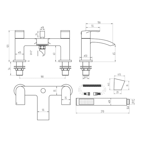 Scudo Belini 2 Tap Hole Deck Mounted Bath Shower Filler Tap - Chrome - TAP203 - Envy Bathrooms Ltd