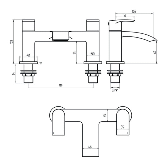 Scudo Belini Chrome Deck Mounted Bath Filler Tap | TAP202 - Envy Bathrooms Ltd