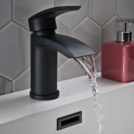 Scudo Belini Deck Mounted 1 Handle Basin Mixer Tap Inc. Waste - Matt Black - BLACK257ORBL - Envy Bathrooms Ltd