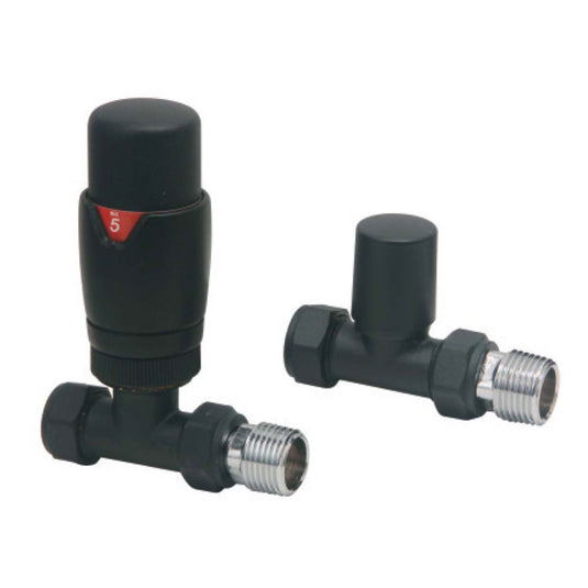 Scudo Black Designer Straight Valves (Pair) | DES-TRV-STR-BLK - Envy Bathrooms Ltd