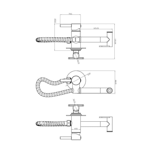 Scudo Brushed Brass Douche Handset With Flexi Holder and Outlet Elbow | DOUCHE011 - Envy Bathrooms Ltd