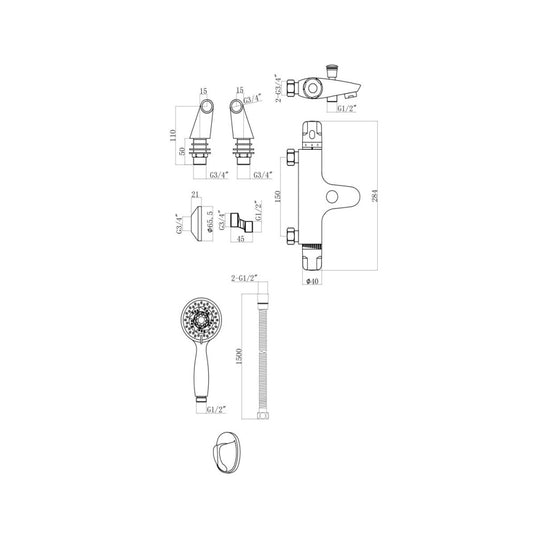 Scudo Chrome Wall and Deck Mounted Thermostatic Bath Shower Mixer | TAP065 - Envy Bathrooms Ltd