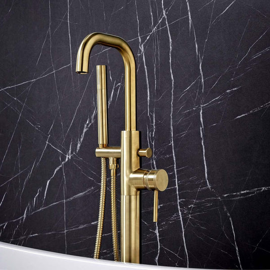 Scudo Core Brushed Brass Freestanding Bath Shower Mixer Tap | NU-018 - Envy Bathrooms Ltd