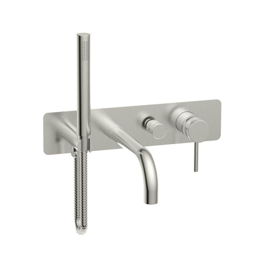 Scudo Core Brushed Nickel Wall Mounted Bath Shower Mixer and Handset | NU-178 - Envy Bathrooms Ltd