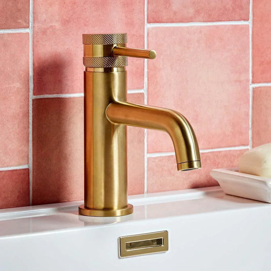 Scudo Core Collection Deck Mounted 1 Handle Basin Mixer Tap - Brushed Brass - NU-003 - Envy Bathrooms Ltd