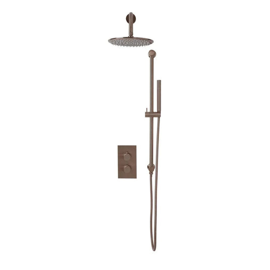 Scudo Core Round Handle; Head & Handset Riser Kit - Brushed Bronze - NU-044 - Envy Bathrooms Ltd