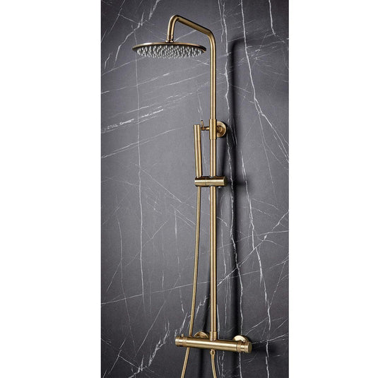 Scudo Core Round Rigid Riser Shower - Brushed Brass - NU-021 - Envy Bathrooms Ltd