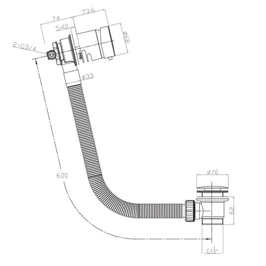 Scudo Deck Mounted Complete Overflow Bath Filler Tap - Chrome - WASTE102 - Envy Bathrooms Ltd