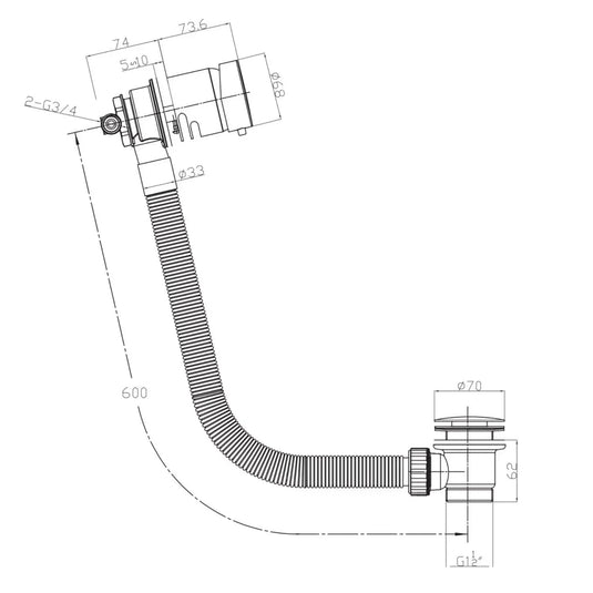 Scudo Deck Mounted Complete Overflow Bath Filler Tap - Black - WASTE103ORB - Envy Bathrooms Ltd