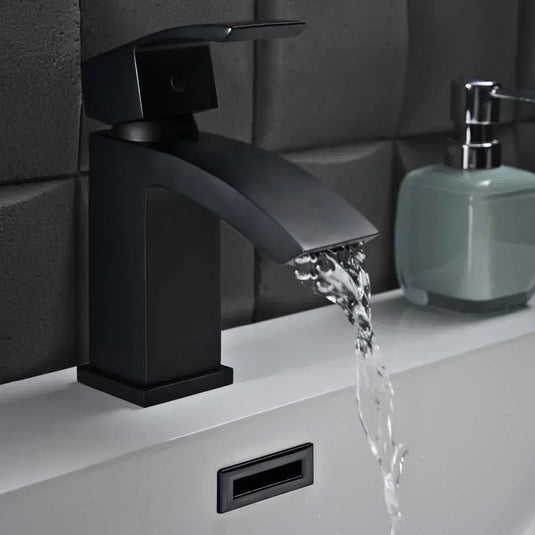 Scudo Descent Deck Mounted 1 Handle Basin Mixer Tap Inc. Waste - Matt Black - BLACK251ORBL - Envy Bathrooms Ltd