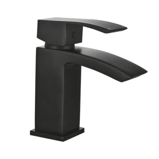 Scudo Descent Deck Mounted 1 Handle Basin Mixer Tap Inc. Waste - Matt Black - BLACK251ORBL - Envy Bathrooms Ltd