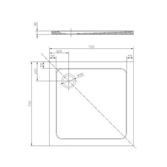 Scudo Eco-Stone Square Shower Tray 700 x 700mm | 700-700-SQ-WTE - Envy Bathrooms Ltd