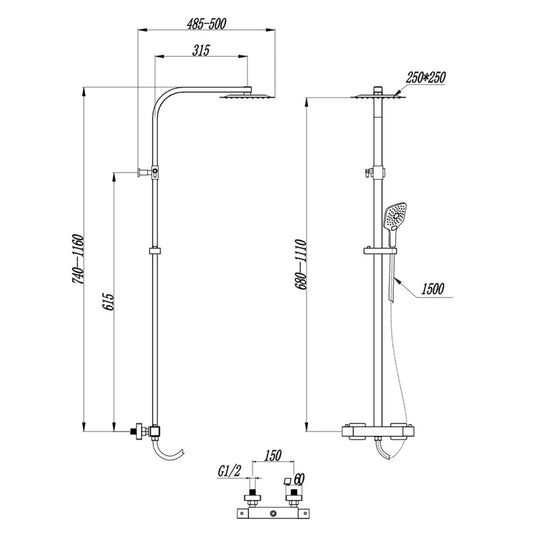Scudo Helier Chrome Square Cool Touch Rigid Riser Mixer Shower | SHOWER010 - Envy Bathrooms Ltd