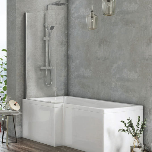 Scudo L Shape Bath Screen Chrome | SCREEN003 - Envy Bathrooms Ltd
