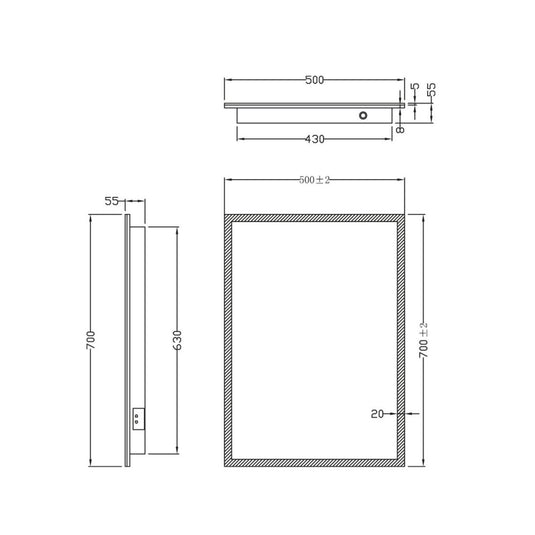 Scudo Mosca LED Mirror Demister Pad Shaver Socket 500x700mm | MIRROR001 - Envy Bathrooms Ltd
