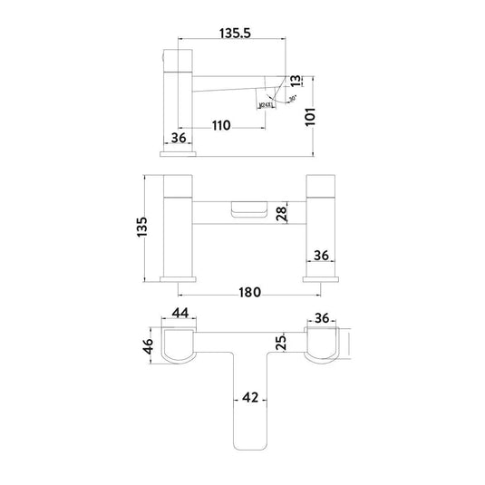 Scudo Muro 2 Tap Hole Deck Mounted Bath Filler Tap - Matt Black - BLACK242ORBL - Envy Bathrooms Ltd