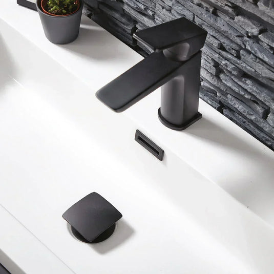 Scudo Muro Deck Mounted 1 Handle Basin Mixer Tap Inc. Waste - Matt Black - BLACK241ORBL - Envy Bathrooms Ltd