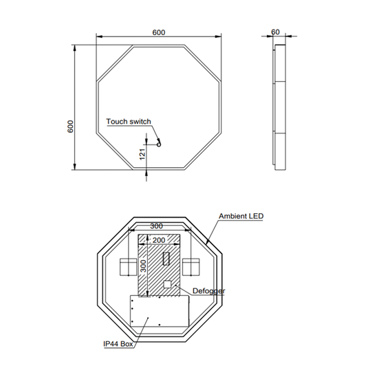 Scudo Passa Octagonal Mirror Matt Black 600 x 600mm | MIRROR015 - Envy Bathrooms Ltd