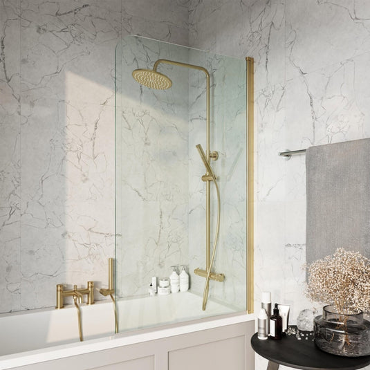 Scudo S6 Brushed Brass Radius Bath Screen | LS102BB - Envy Bathrooms Ltd