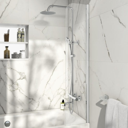 Scudo S6 Fixed Radius Bath Screen 6mm Chrome | SCREEN005 - Envy Bathrooms Ltd