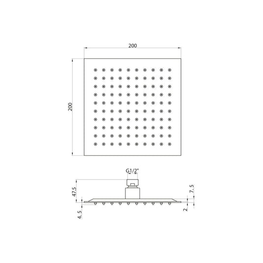 Scudo Square 200mm Stainless Shower Head - Black - BLACK006ORBL - Envy Bathrooms Ltd