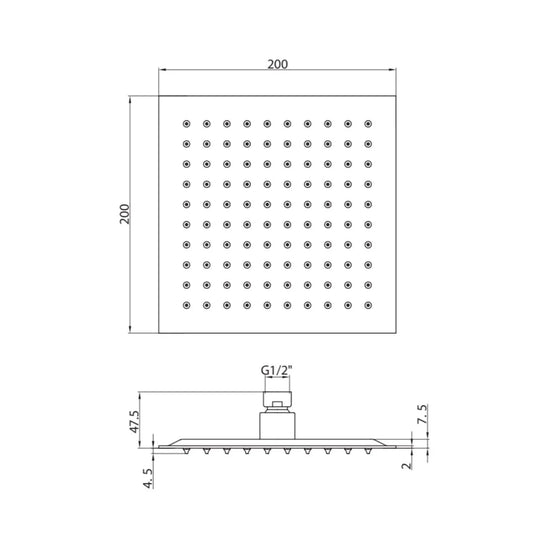 Scudo Stainless Steel 200mm Square Fixed Head - Chrome - SH003L - Envy Bathrooms Ltd