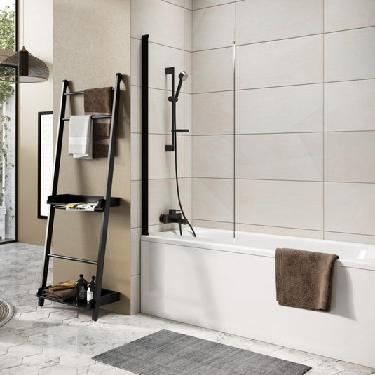 Scudo Thalia Matt Black Single Panel Bath Screen 800 x 1500mm | THALIASINGLEBLK - Envy Bathrooms Ltd