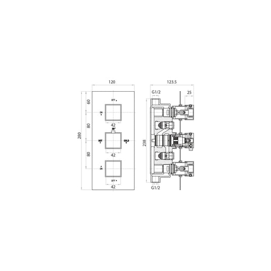 Scudo Triple Square Handle 3 Outlet Concealed Valve Diverter Shower Valve - Chrome - CONCEALED007 - Envy Bathrooms Ltd