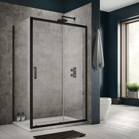 Sommer 8 1100mm Framed Sliding Shower Door - 8mm Glass - Matt Black - SOB03 - Envy Bathrooms Ltd