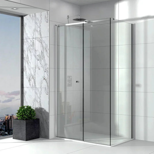 Sommer Evolve 1400mm In Out Corner Pivot Shower Door - 8mm Glass - Chrome - PEVXC+PEV5C - Envy Bathrooms Ltd