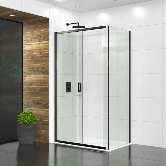 Sommer Evolve 1400mm Sliding Shower Door - 8mm Glass - Black - EVS2BK+SEVYBK - Envy Bathrooms Ltd