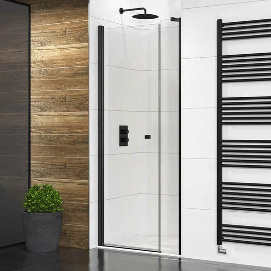 Sommer Evolve 900mm Recessed In Out Pivot Shower Door - 8mm Glass - Black - PEVXBK+PEV7BK - Envy Bathrooms Ltd