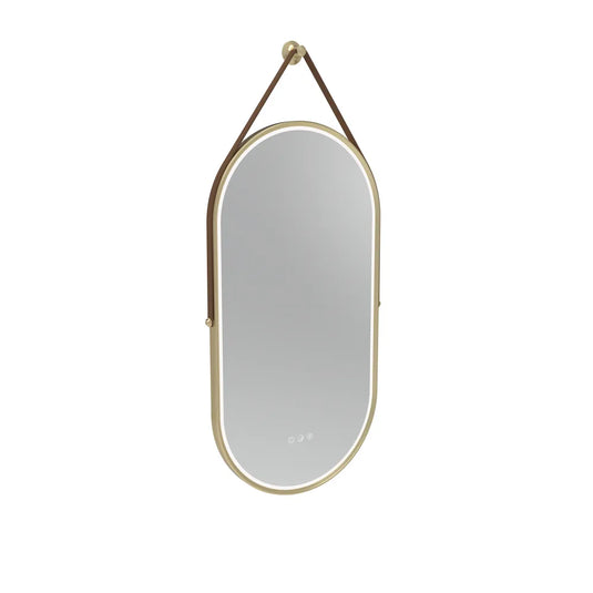 Tavistock Alderbury 400 Pill Illuminated Mirror Brown Strap Brushed Brass | ALM40PBRF2 - Envy Bathrooms Ltd