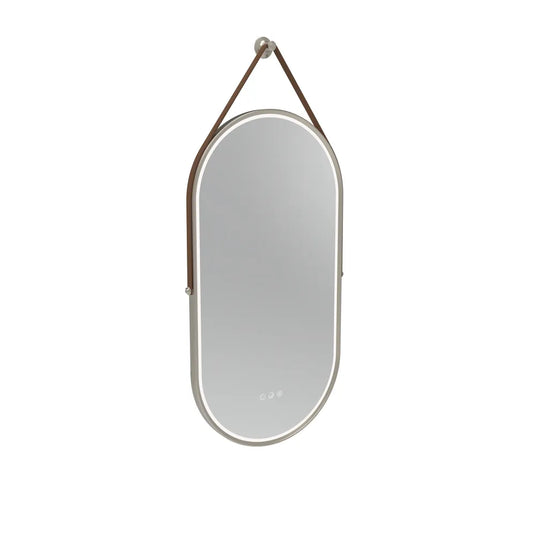 Tavistock Alderbury 400 Pill Illuminated Mirror With Brown Strap Brushed Nickel | ALM40PBNF2 - Envy Bathrooms Ltd