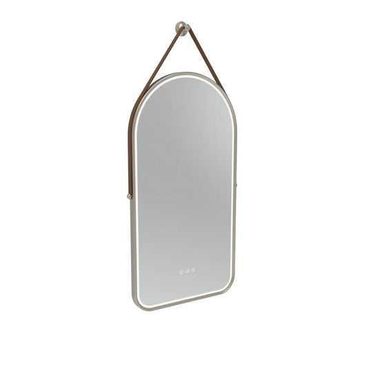 Tavistock Alderbury 500 Arch Mirror with Brown Strap Brushed Nickel | ALM40ABNF2 - Envy Bathrooms Ltd