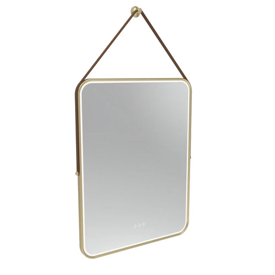 Tavistock Alderbury 600 Rectangular Illuminated Mirror with Brown Strap Brushed Brass | ALM060BRF2 - Envy Bathrooms Ltd