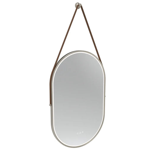 Tavistock Alderbury Pill Illuminated Mirror 500mm With Brown Strap Brushed Nickel | ALM50PBNF2 - Envy Bathrooms Ltd