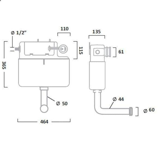 Tavistock Apex Dual Flush Concealed Cistern Side Connections - TR9002 - Envy Bathrooms Ltd
