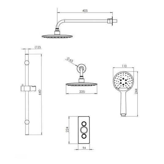 Tavistock Axiom Concealed thermostatic 2 Outlet Shower with Fixed Head, Slide Rail & Handset - Chrome - SAX2516 - Envy Bathrooms Ltd